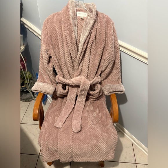 NWOT Carole Hochman women's textured pink plush wrap long robe, Size S - Picture 9 of 16